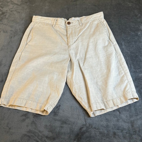 GAP Linen Blend Casual Chino Shorts Mens 29" Beige Cotton Pockets Comfort - Picture 1 of 11